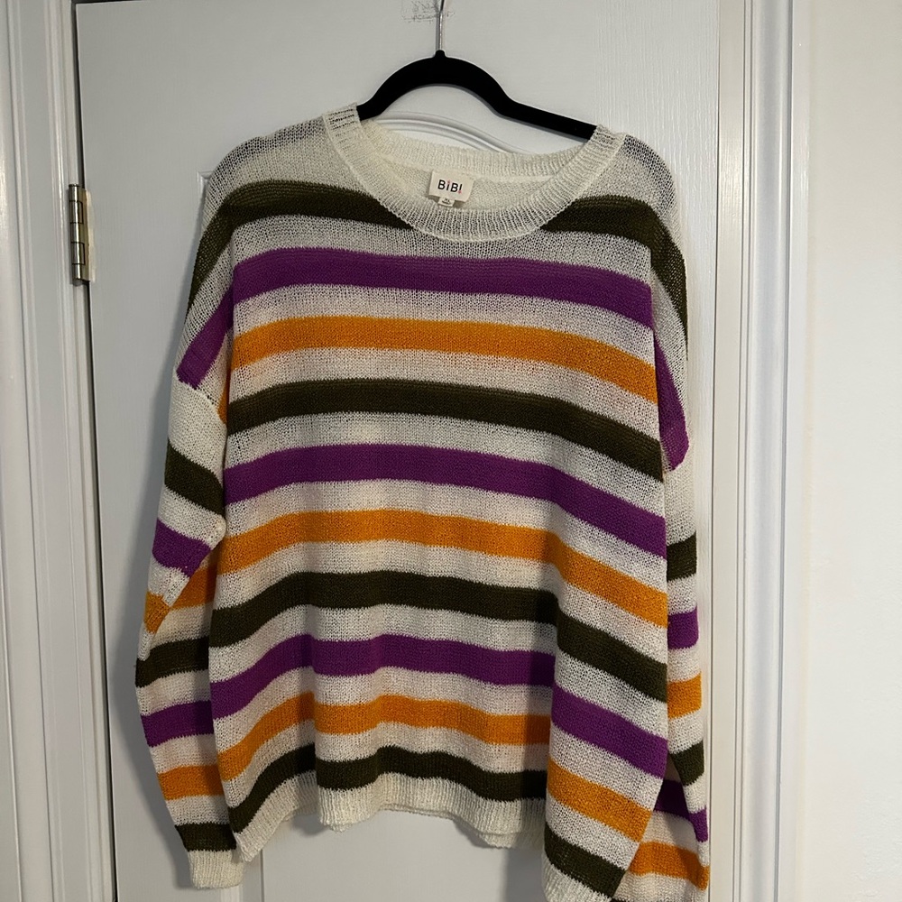 Bibi Women's Striped Sweater - Purple, Gold, Green, and White